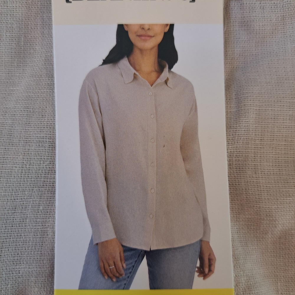 BlankNYC Button Down Shirt Womens Small Tan NWT Long Sleeve Gauze 1528-238